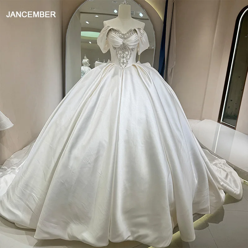 

Ball Gown Wedding Dresses Customized Cap Sleeve Bride Gown Backless Satin Bride Dresses Bridal Dress فساتين حفلات ا