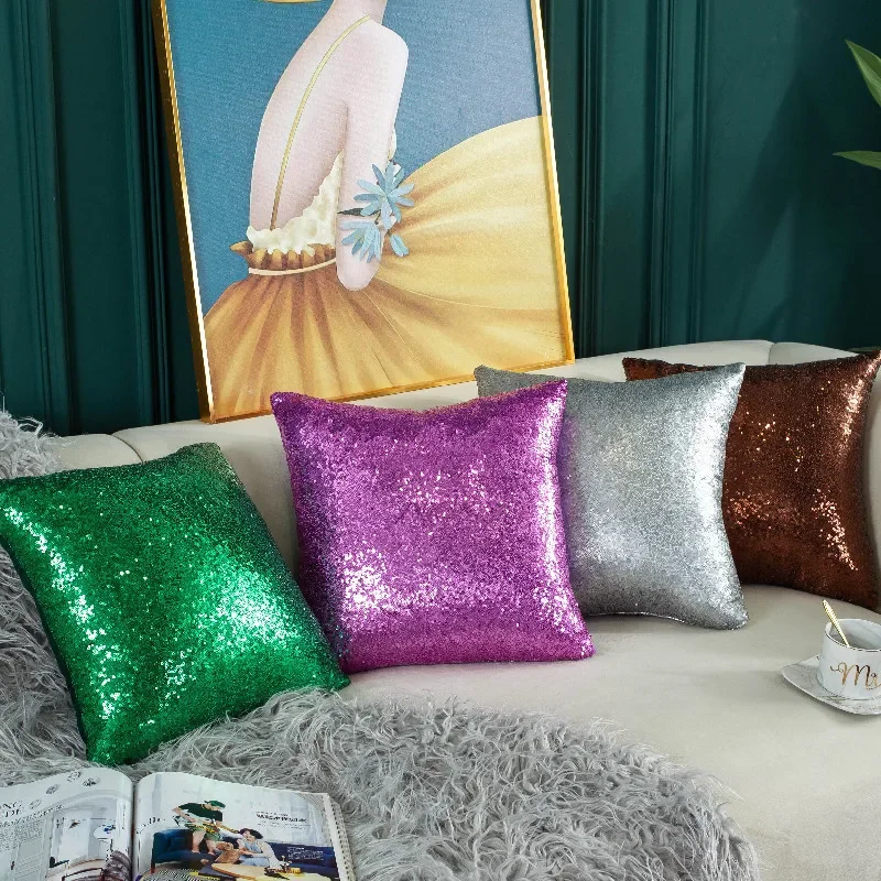 2PCS Sequined Solid Color Gradient Cushion Cover Fashion New Year Christmas Sofa Cushion Pillow Cover  Office Lumbar Cover