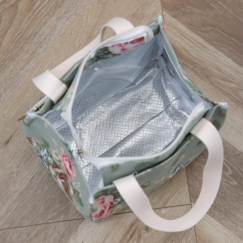 Borsa da pranzo con stampa floreale estetica, borsa Bento di grande capacità isolata, borsa termica termica per scuola, lavoro, viaggi e Picnic