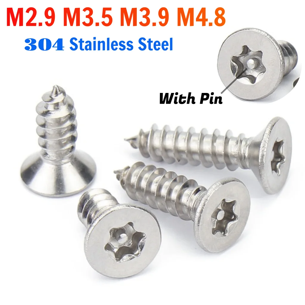 Beicai 304 Stainless Steel SixLobeTorxFlatCountersunkWith PinTamper Proof Security Self Tapping Wood Screw M2.9 M3.5m3.9m4.8