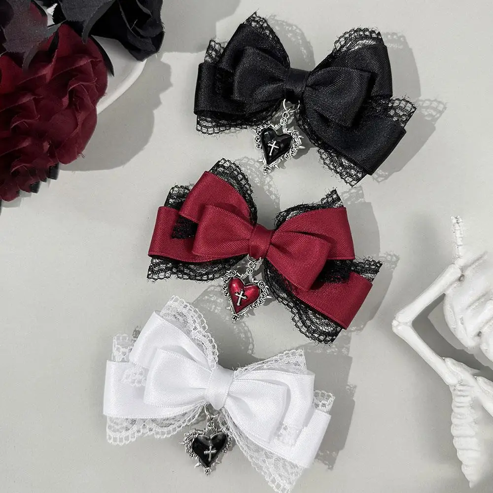 

Dark Harajuku Lace Bow Hair Clips Korean Y2K Sweet Cool Heart Cross Duckbill Clips Fashion Hairpins Hair Accessories For Women