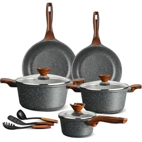 2022 Hot sale New Style Grey Triangle Diamond Shape Granite Nonstick Coating Cookware Sets