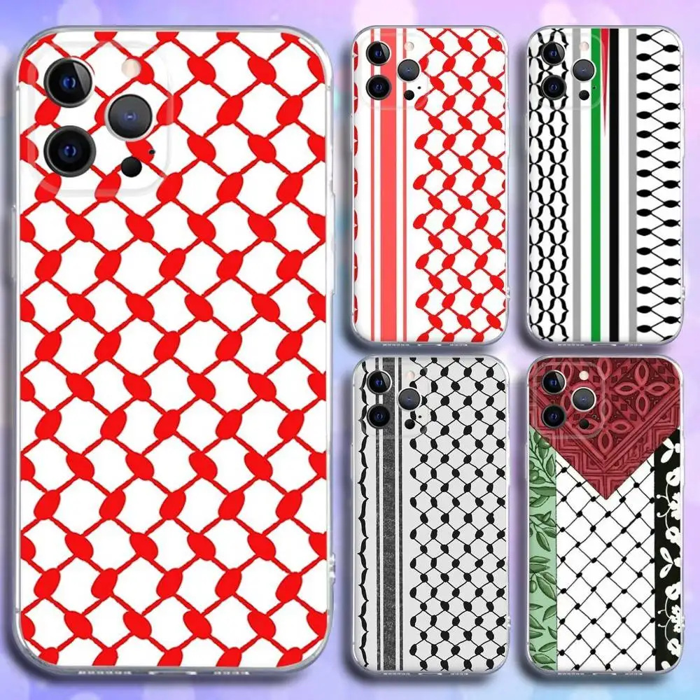 

P-Palestine-S Keffiyeh Phone Case For iPhone 16e,16,15,14,13,12,11 Plus,Pro,Max,XR,XS,X,Plus,SE,Mini Transparent Soft Cover