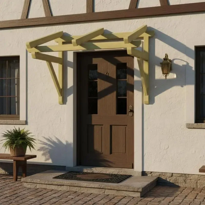 Structure de store banne 100x100x80 cm. Fabriqué en bois massif, il est extrêmement durable et constitue une excellente décoration pour les portes et les fenêtres.