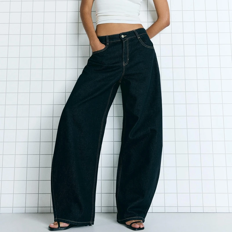 Combhasaki Women Vintage Retro Loose Fit Jeans Trousers Button Low Waist Denim Harem Long Pants with Multi Pockets Streetwear