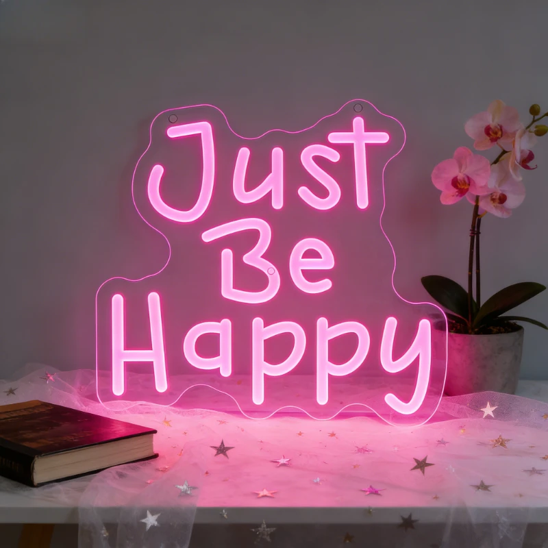 

Just Be Happy Neon Sign LED Night Light USB Aesthetic Wall Art Desk Lamp for Bedroom Living Room Home Decor Inspirational Gift