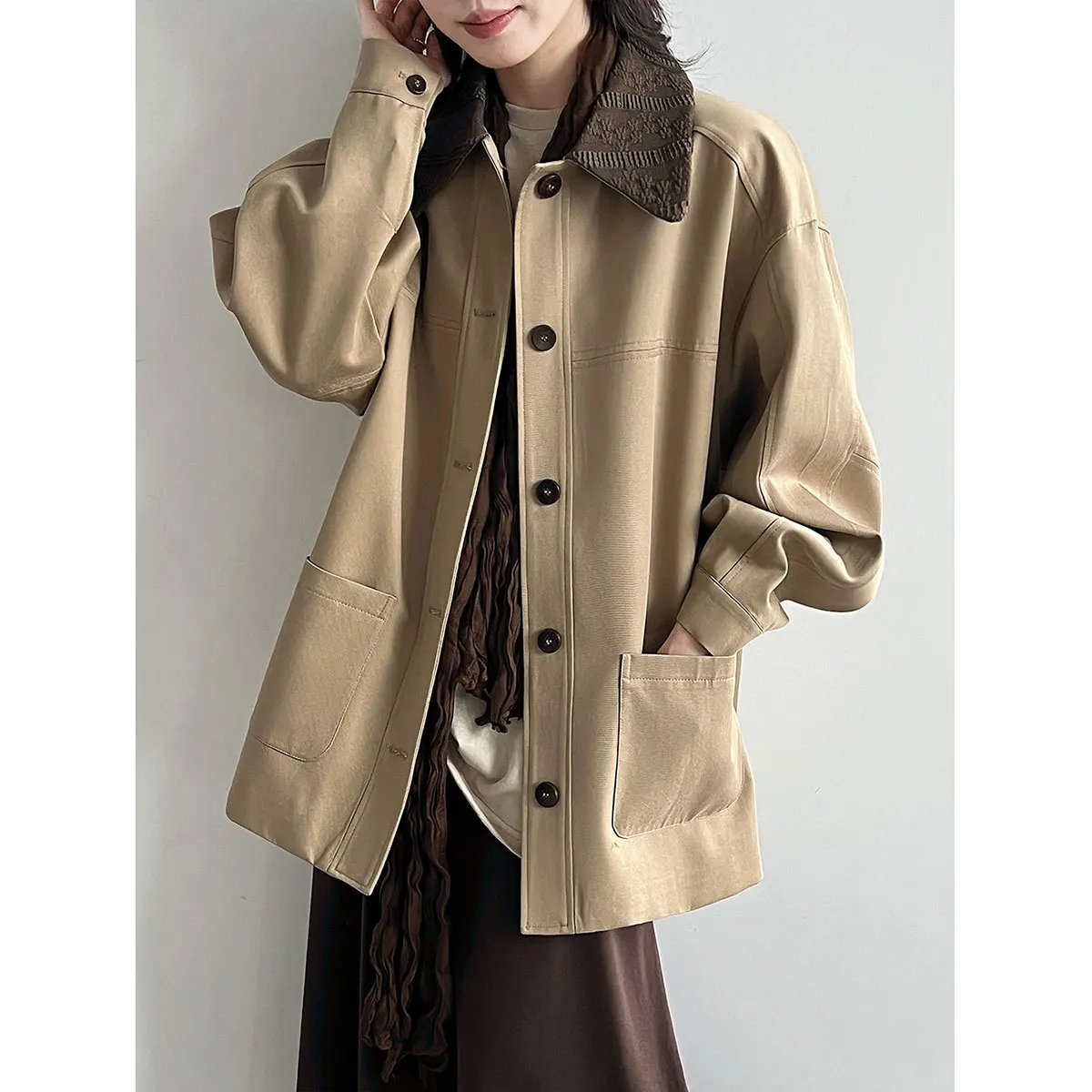 SuperAen Contrasting-color Embroidered Polo Collar Retro Mid-length Trench Coats for Women 2026 Autumn New Korean-style Coats