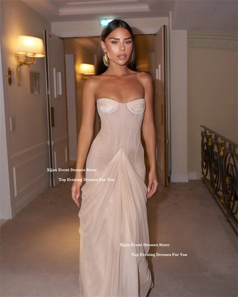 Xijun Blush rose mousseline de soie longues robes de soirée chérie sirène formelle robes de bal sans manches saoudien arabe robes de bal personnalisé