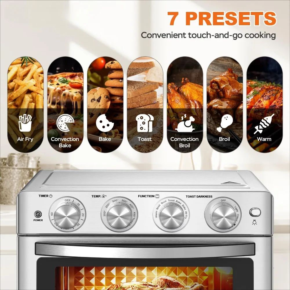 26 Qt Lucht Friteuse Oven, Grote Toast Oven Met Bak, Pizza Convectie Oven, Gemakkelijk Te Gebruiken En Schoon, 6 Slice Toast, Roestvrij Staal