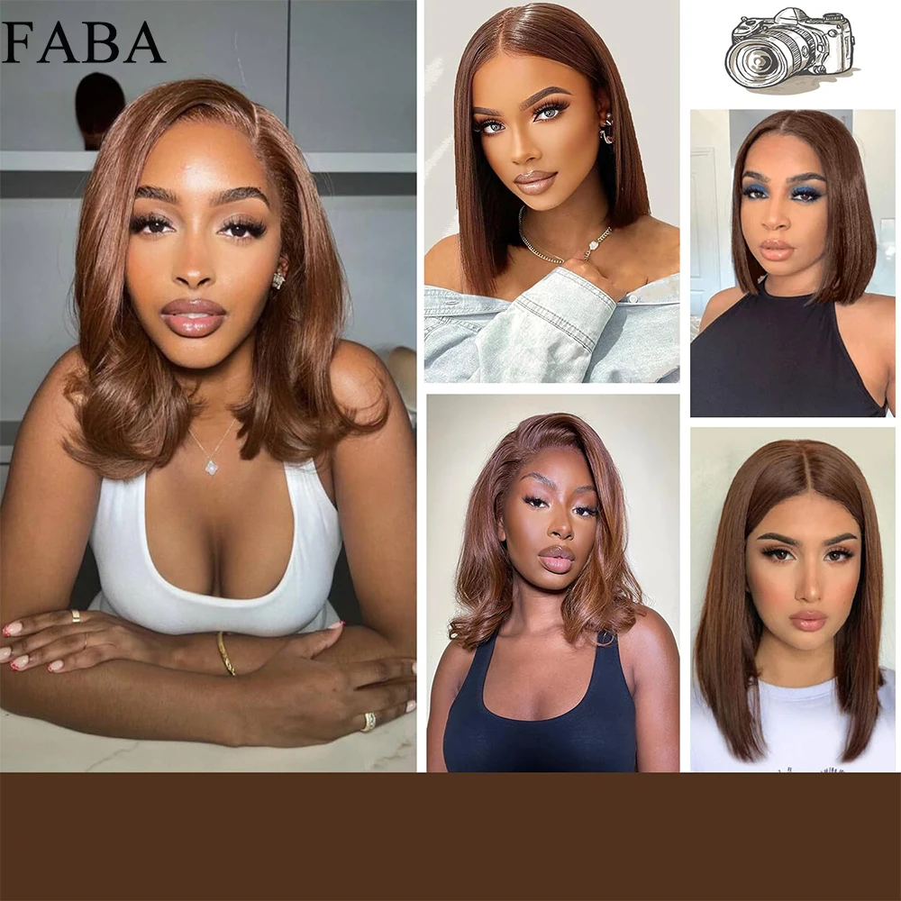 FABA-Perruque Bob Lace Front Wig Naturelle, Cheveux Lisses, Sans Colle, Pre-plucked, HD, avec Baby Hair, 7x5