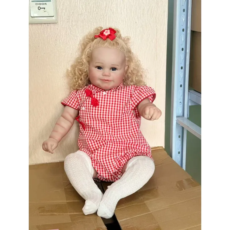

60CM Lifelike big Toddler Doll Finished Reborn Baby Dolls Maddie with Soft Cotton Body and Blonde Curly Hair