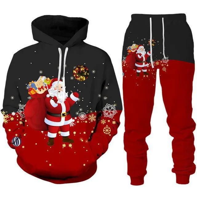 Christmas Hoodie Pant Sets Santa Claus 3D Print Men Casual Sweatshirts Hoodies Sweatpants Two Piece Suit Man Tracksuit Clothing
