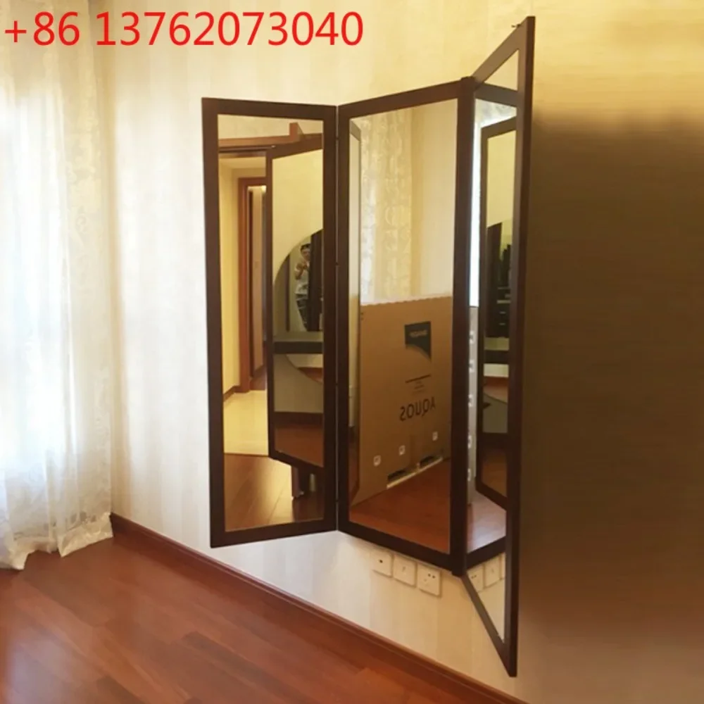 Hidden full-body mirror folding wall-mounted tri-fold mirror