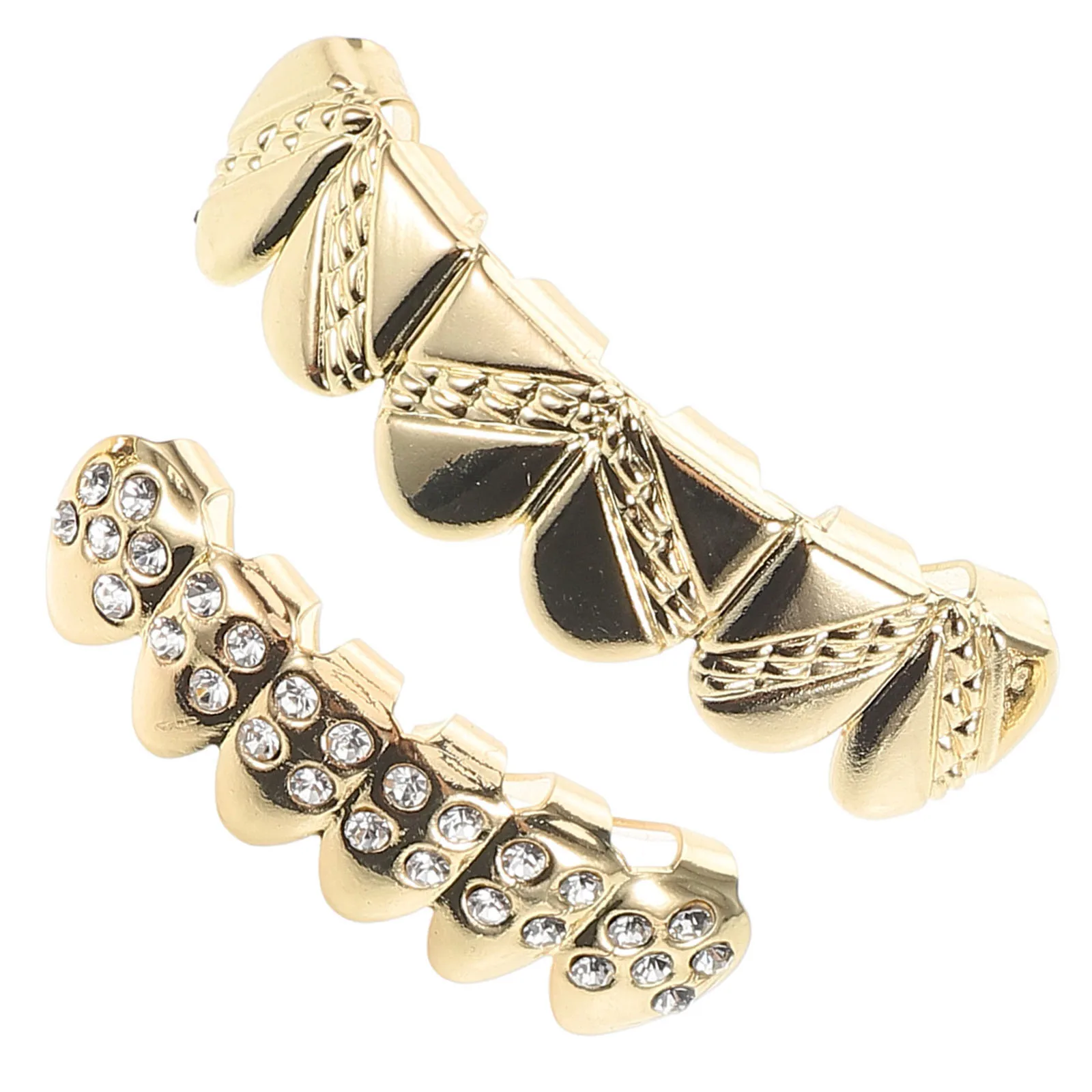 

2 PCS Gold Braces Jewelry Fake Teeth Funny Grills Costume Bottom Gilded