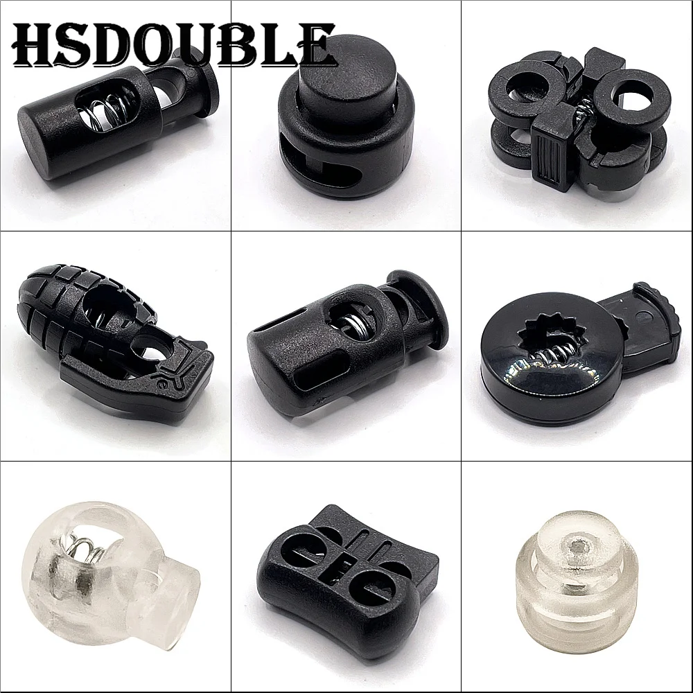 10 Pcs/Pack Single/Double Hole Cord Lock Toggle Clip Stopper Plastic Black For Bags/Garments