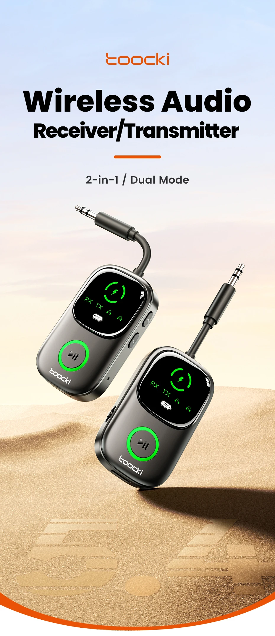 Toocki Bluetooth 5.4 Audio Receiver Sender 2-In-1 Display 3,5mm AUX Wireless Audio Adapter Für Auto Flugzeug Lautsprecher TV PC – Detail 1