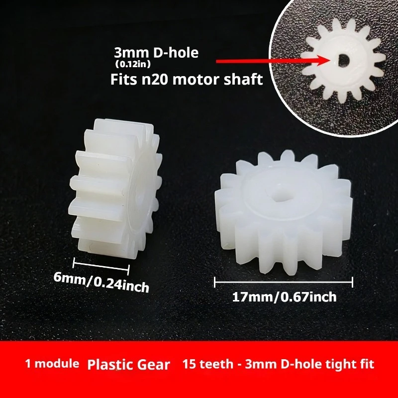 1-Modulus Plastic POM Gear and Rack Science Education Transmission Spare Parts, 15-Tooth, 3mm D-Bore, for N20 Motor Drive view 4
