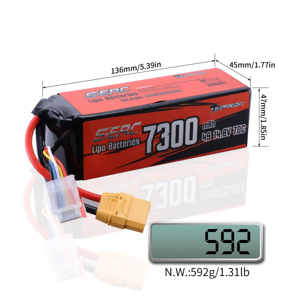 SUNPADOW 4S Lipo Battery 14.8V 6000mAh 7300mAh 70C with XT90 T Connector for RC Buggy Truggy Vehicle Car Truck Tank Racing Hobby