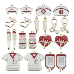 20PCS 10 Styles Doctors Dripping Oil Charm Stethoscope Syringe Nurse Hat Pendant For Bracelet Necklace Jewelry Making Findings