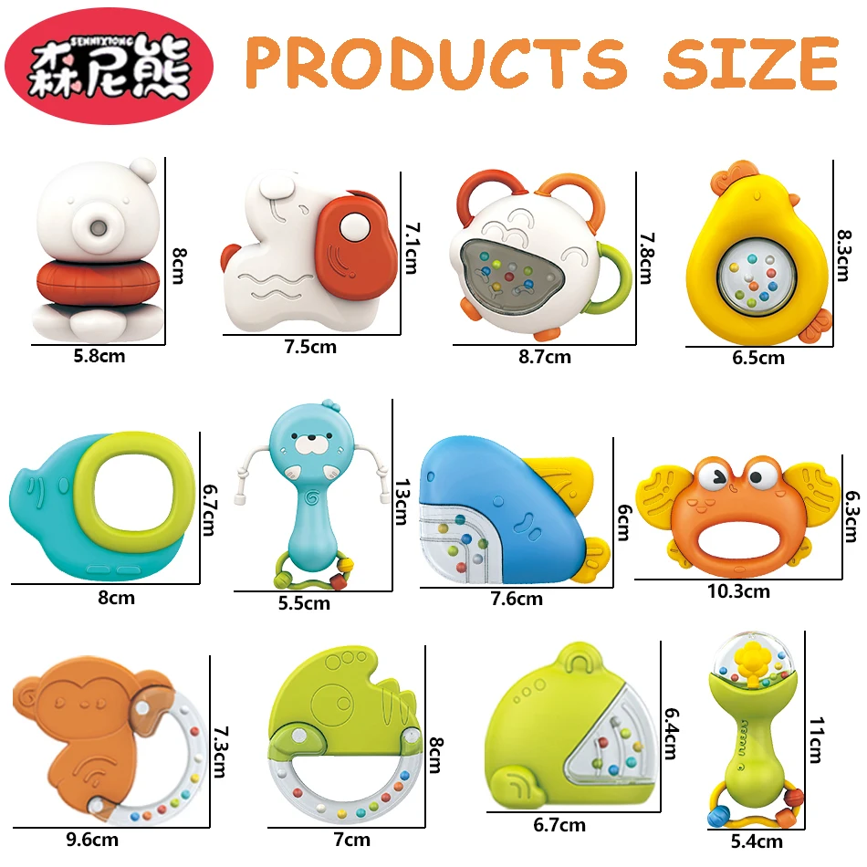 SENNIXIONG Baby Rattles Cartoon Octopus Elephant Crab Newborn Sensory Teether Infant Game Educational Toy For Children Best Gift