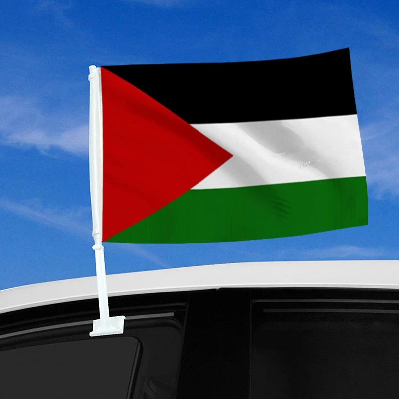 Xvggdg علم سيارة فلسطين 30x45 سنتيمتر راية بوليز مع عمود العلم البلاستيكي 45 سنتيمتر أعلام نافذة السيارة الفلسطينية
