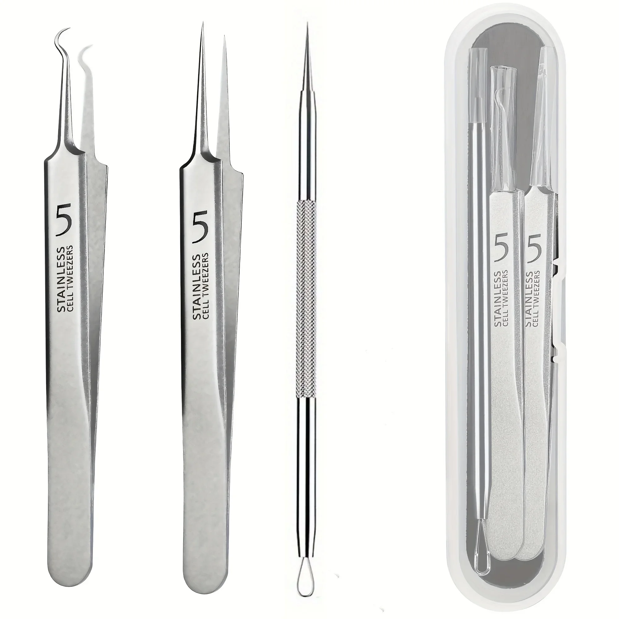 أدوات استخراج البثور، مزيل الرؤوس السوداء، بوبر البثور، مجموعة إزالة حب الشباب، علاج خالٍ من المخاطر للعيوب، ملاقط الرؤوس السوداء