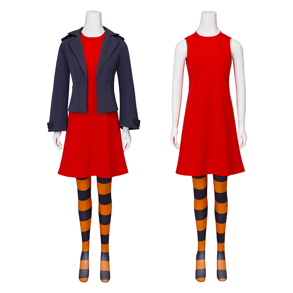 Ashley Cosplay Anime Costume Women Girls Red Dress with Jacket Stockings Full Set Halloween Party Comic Con Uniform Suit