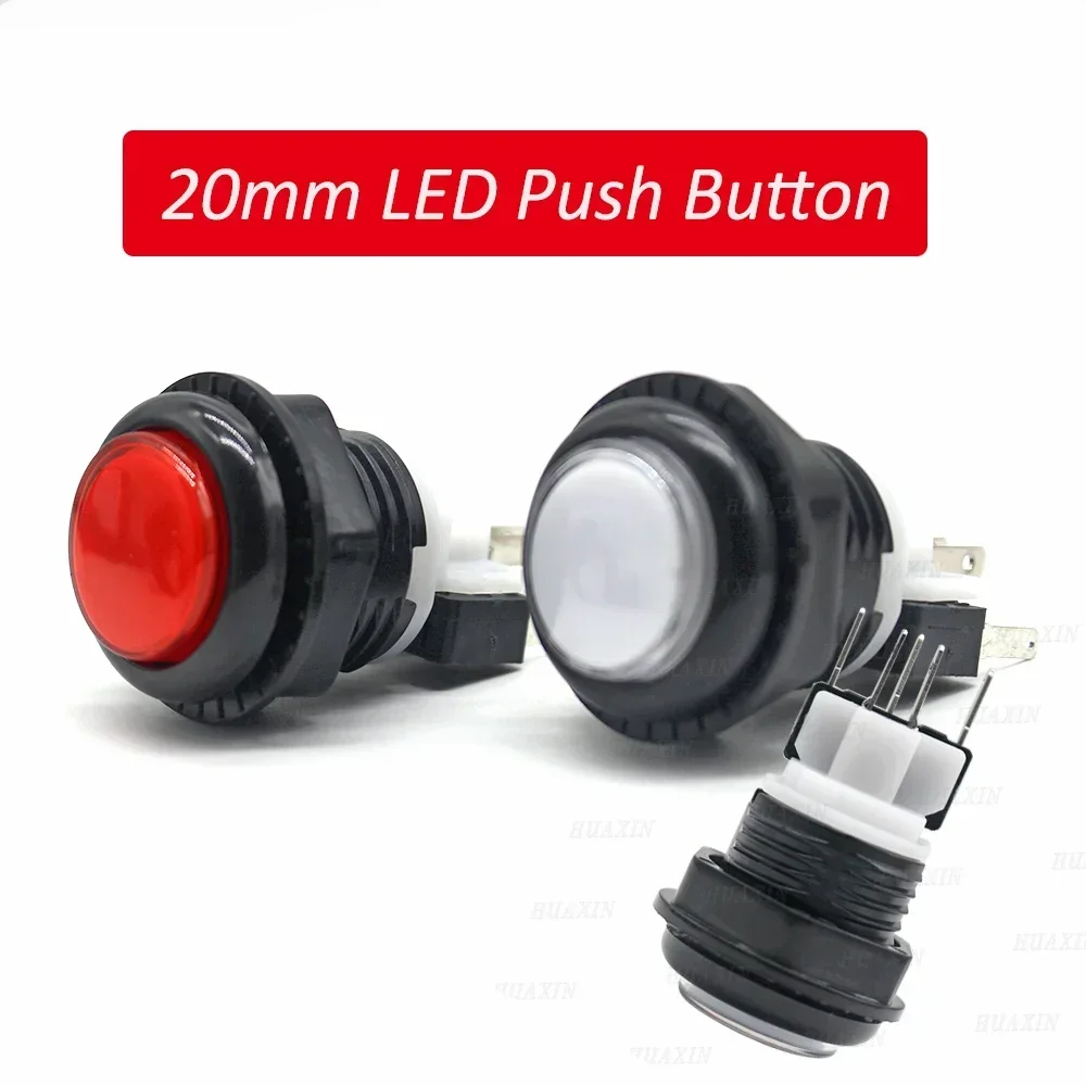 20 มม.LED Illuminated PUSH ปุ่ม Micro Switch,เกมเครื่องอาเขต,คอนโซลวิดีโอ,ปลั๊กยุโรป,สไตล์ EU,12V