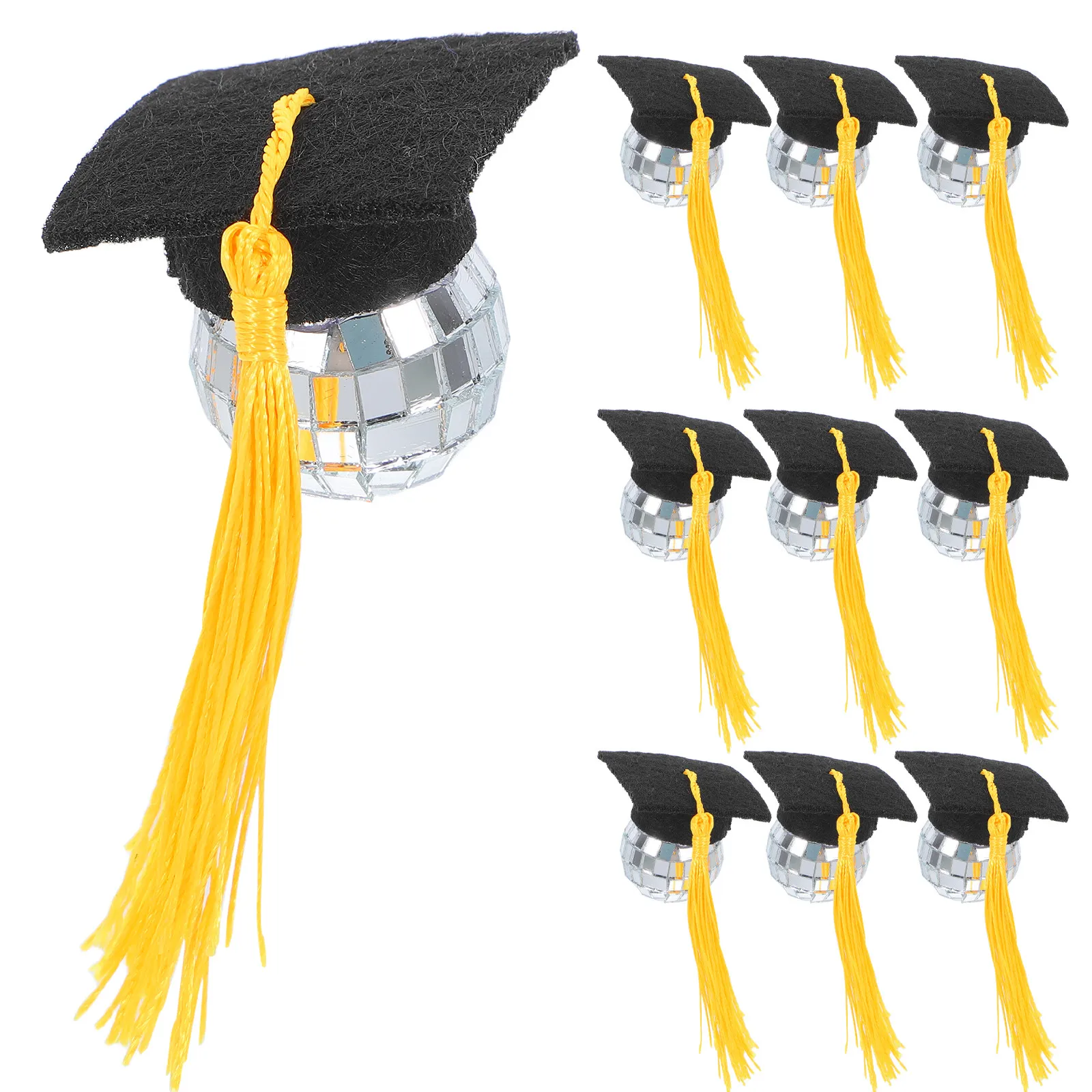 10Pcs Graduation Disco Cap Cupcake Toppers Tassel Grad Hat Cake Decor Ideal for Kindergarten to Phd Celebrations Cupcake Grad view 4