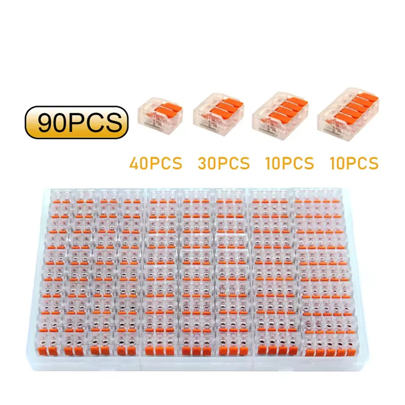 20/90pcs Box Electrical Lever Wire Connectors 2 Port 3 Port 5 Port Electric Cable Clamp Mini Quick Wire Terminal Connector