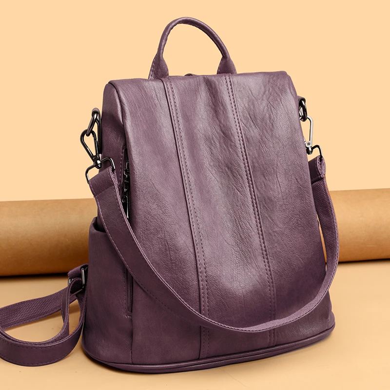 Anti Theft Backpack Purses High Quality Soft Leather Female Vintage School Bags Travel Outdoor Bagpack Ladies Bookbag Rucksack