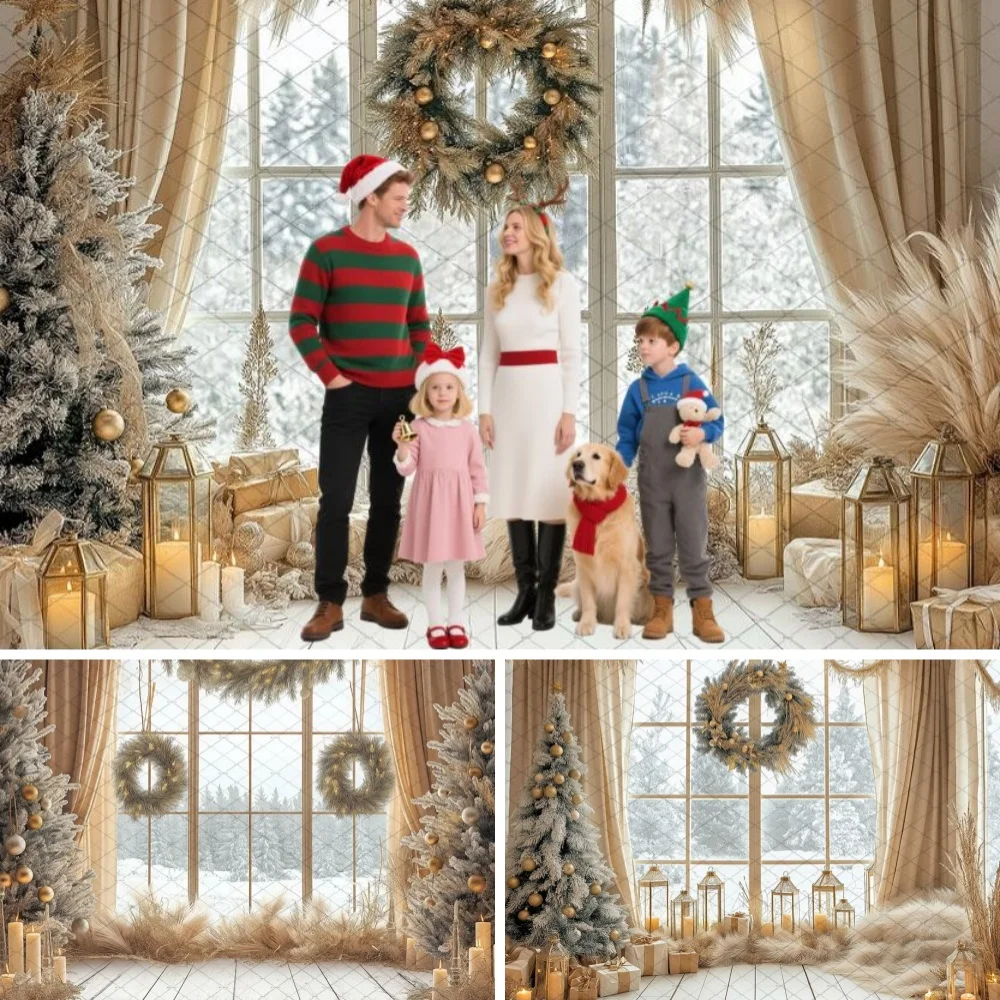 

Boho Christmas Room Window Photography Background Xmas Tree Candle Backdrop Winter Family Portrait Kids Birthday Photo Studio