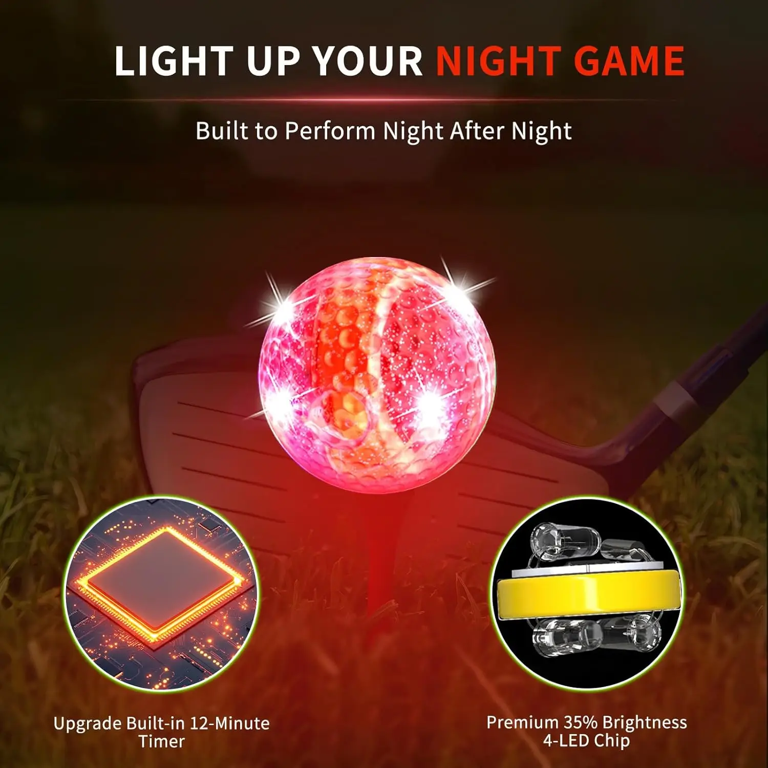 Crestgolf-LED Bolas de golfe para a noite Brilham no escuro, bola de golfe com 4 luzes, super brilhantes, 6 cores, melhor presente de golfe para golfistas