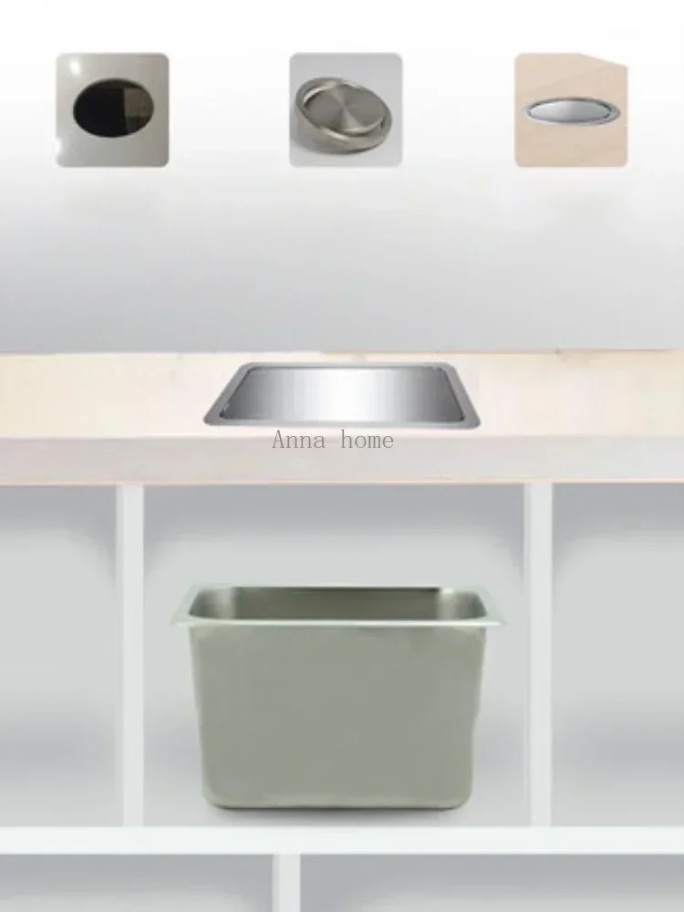 Stainless Steel Flush Recessed Swing Flap Lid Trash Bin Built In Kitchen Counter Top Garbage Can