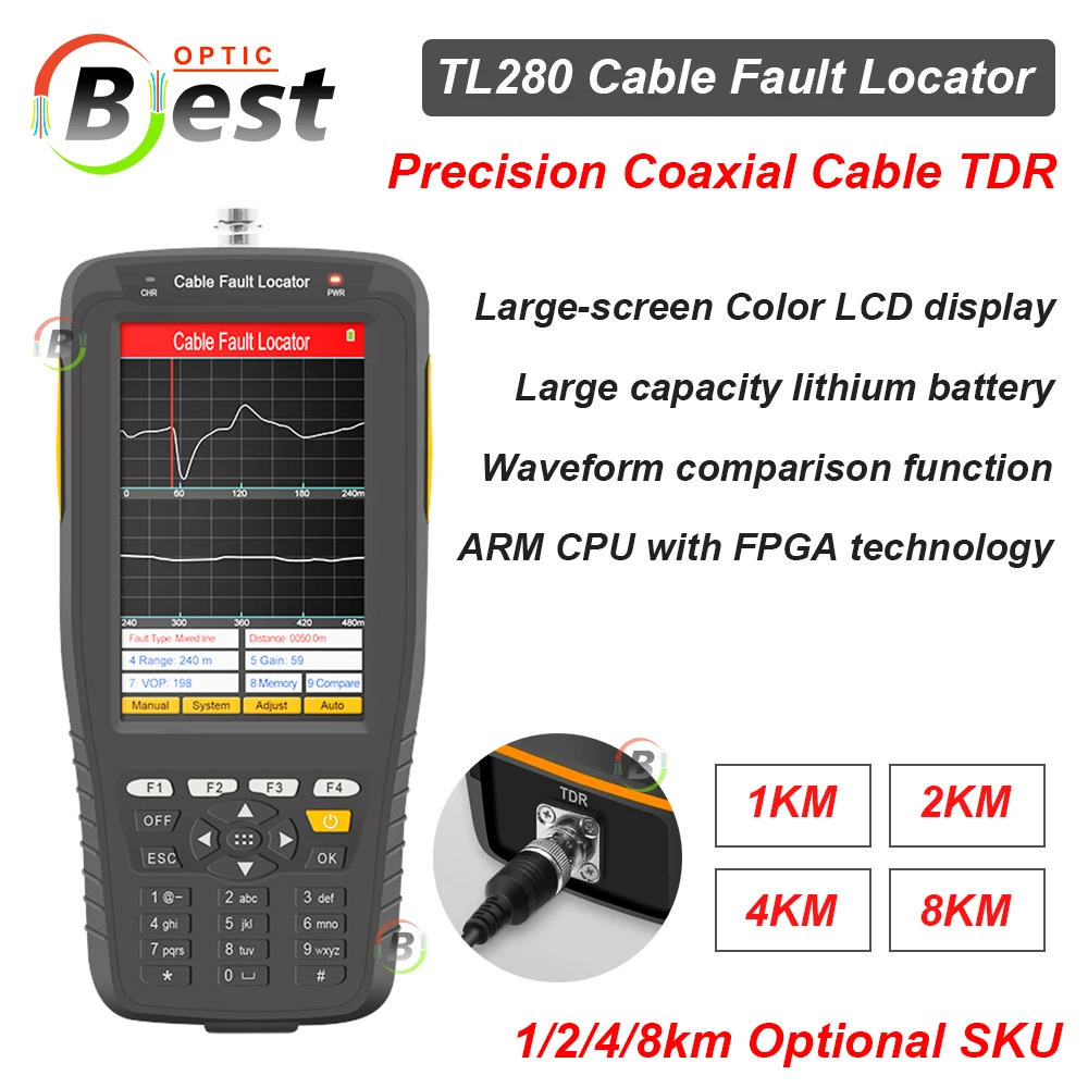 

2024 New TDR TL280 1/2/4/8km Cable Fault Tester TDR Cooper TDR Locator Coaxial Communication Wire Locater