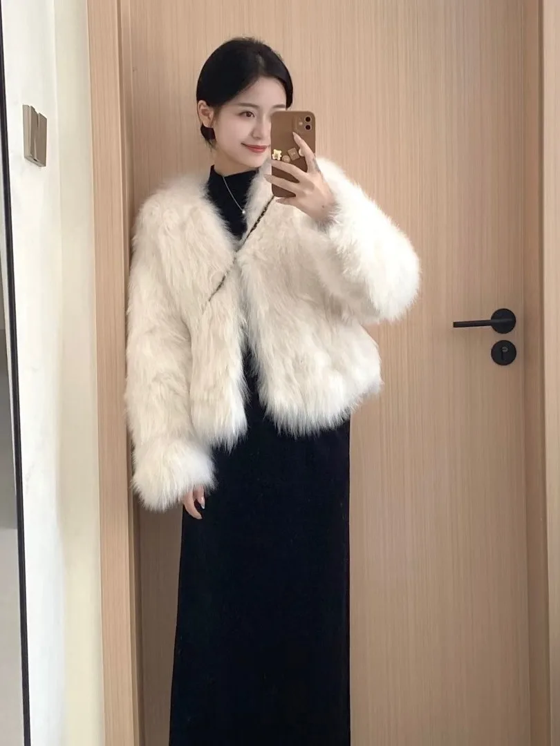 Sli Korean Sle Women's ort Coat Unique Beautiful Fur Leather Inteated Autumn Winter High-End Sensation Outerwear