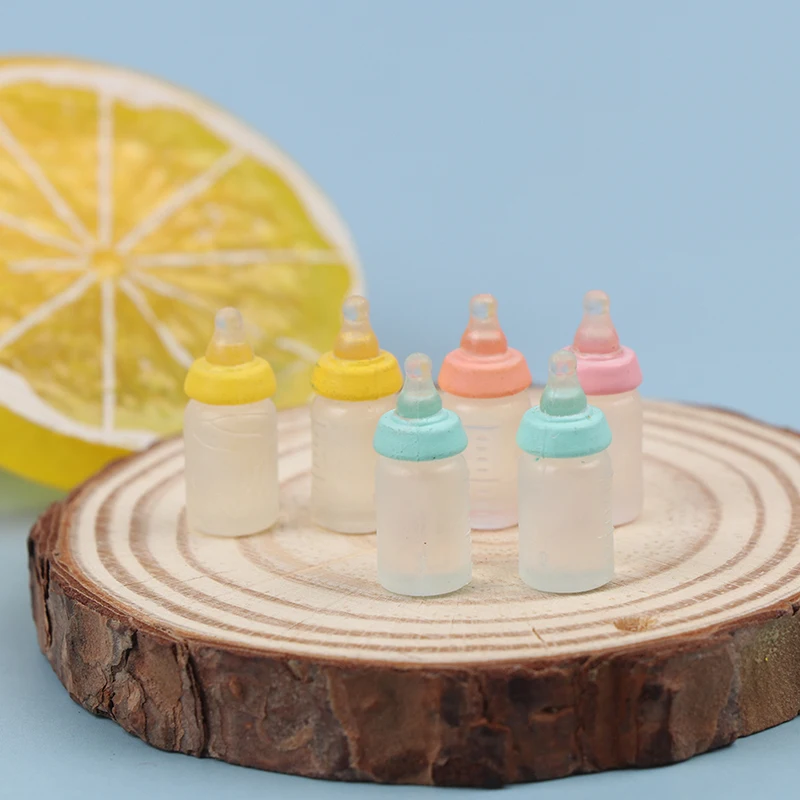 【B】Random 6Pcs 1:12 Dollhouse Miniatures Milk Bottle Baby Bottle Model Doll House Decor