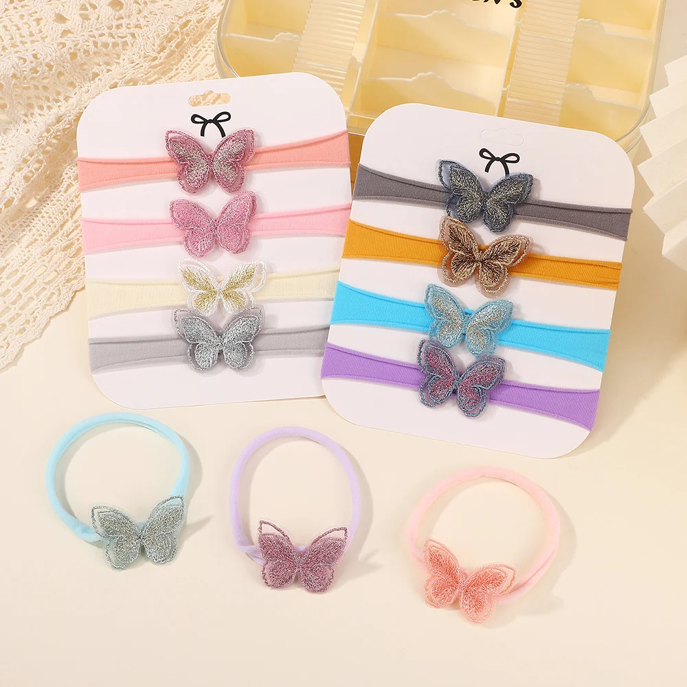 

4Pcs/Set Colorful Lace Butterfly Hair Tie for Baby Girls Cute Nylon Elastic Soft Hair Bands Hair Accessories Phtotgraph Decor