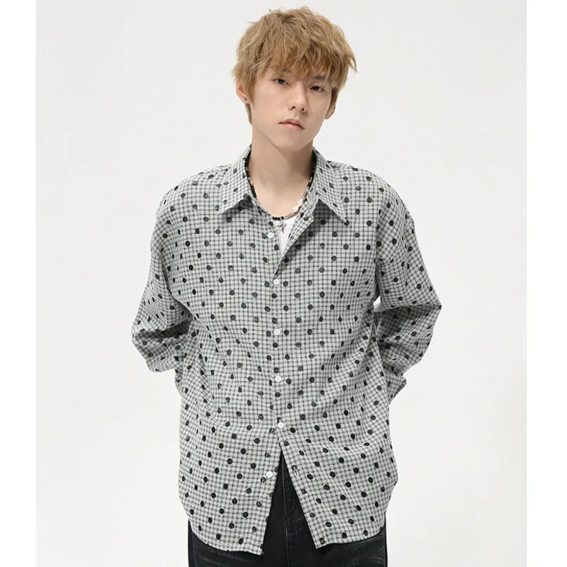 

Korean Style Simple Men's Shirts Casual Print Menwear Turn-down Collar Long Sleeve Loose Male Tops Autumn 2024