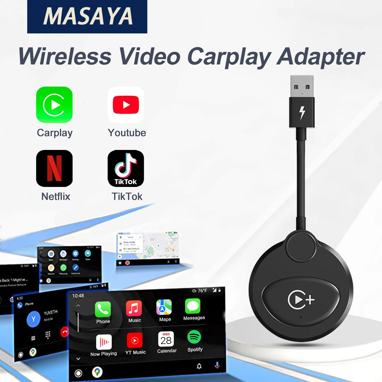 

Wireless Video CarPlay Adapter Support Netflix/YouTube/Tiktok, For OEM Wired CarPlay Cars