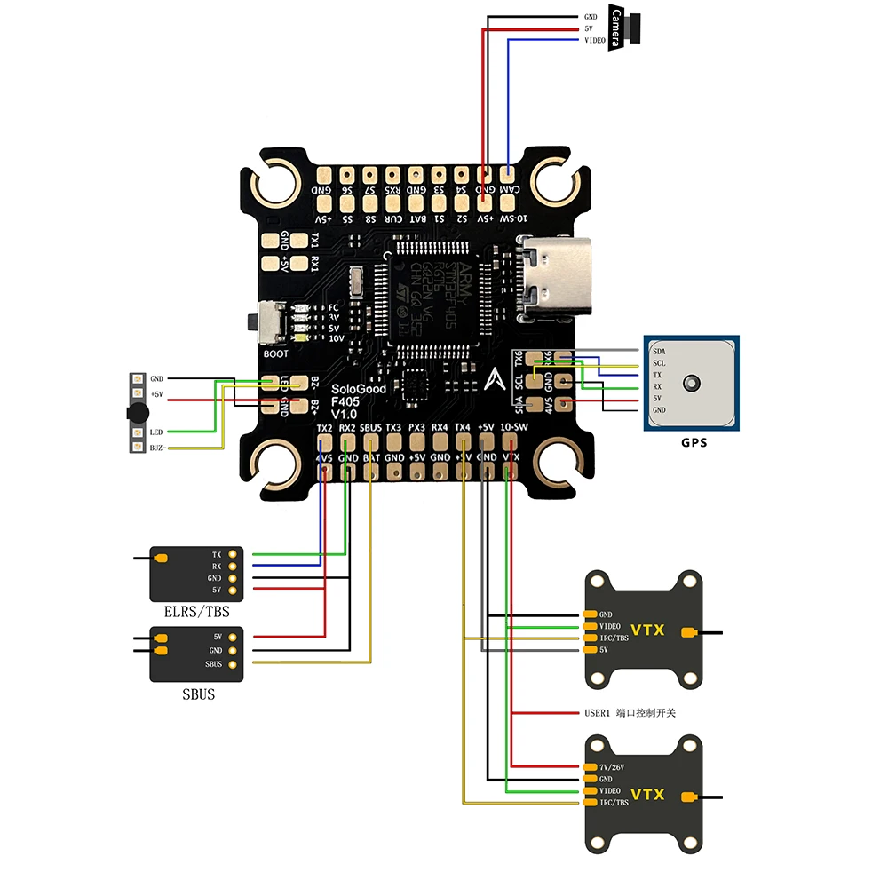 SoloGood F405 55A Stack 30.5X30.5mm ICM42688P BLS55A 4in1 ESC 2-6S FC&ESC iNAV Betaflight Konfigurierbar – Detail 3