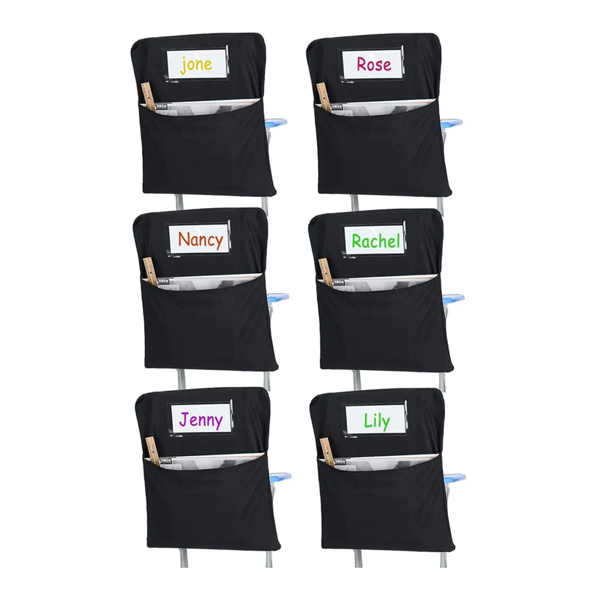 6Pcs Chair Storage Pocket Chair Bag Chair Pockets for Classrooms Student Chair Pockets Chair Organizer with Name Tag