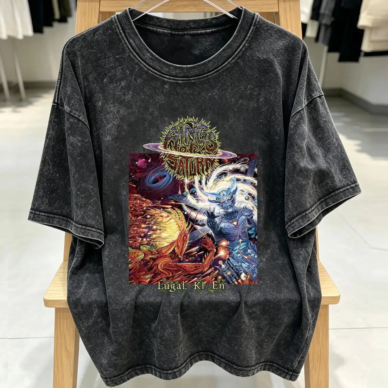 washed T Shirt Vtg Rings of Saturn Lugal Ki En Heavy Cotton Black All Size C1991 long sleeves vintage Washed Stretched Casual