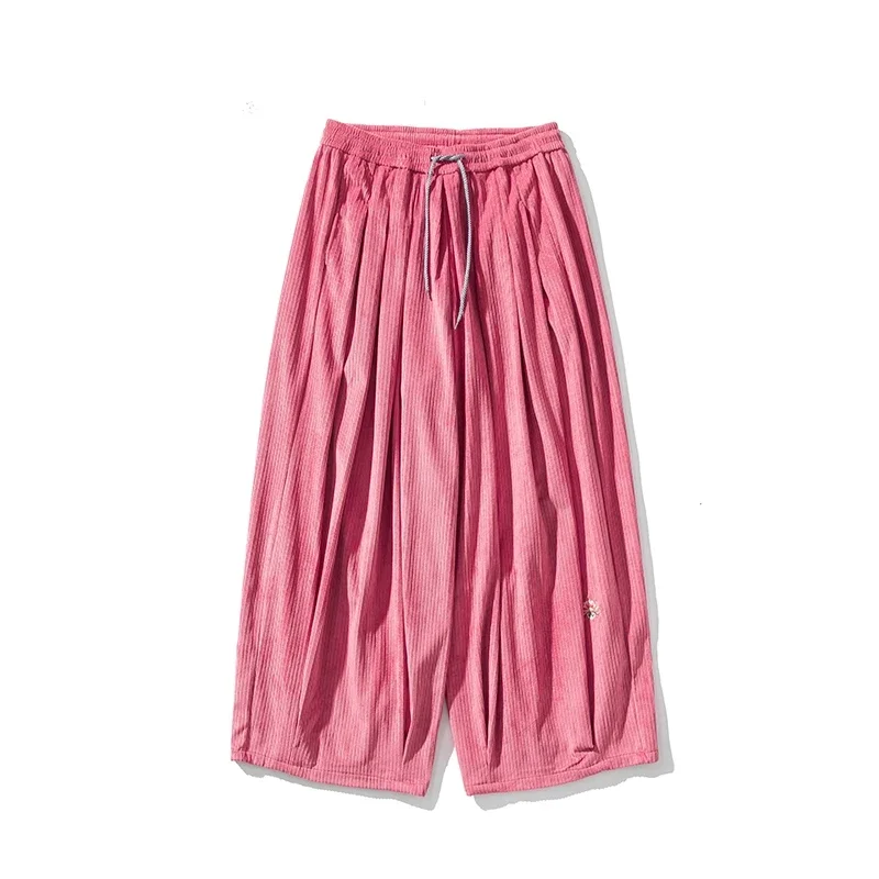 2024 Men Corduroyกางเกงขากว้างผู้ชายสไตล์ญี่ปุ่นหลวมหนาสบายๆเย็บปักถักร้อยกางเกงHip Hop Mens Streetwearกางเกง