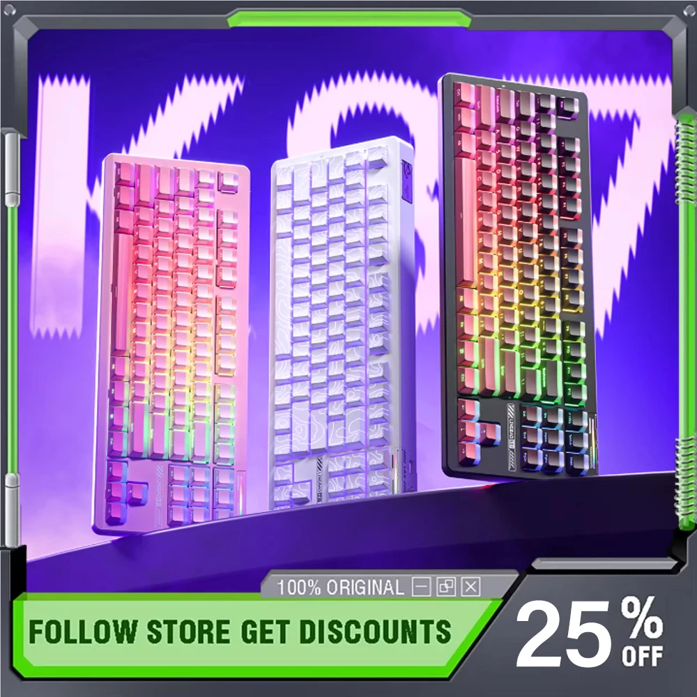 

Беспроводная механическая клавиатура LINGBAO K87 с тремя режимами, эргономичная, с возможностью горячей замены, низкой задержкой, длительным сроком службы, настраиваемая, для киберспортивных игр