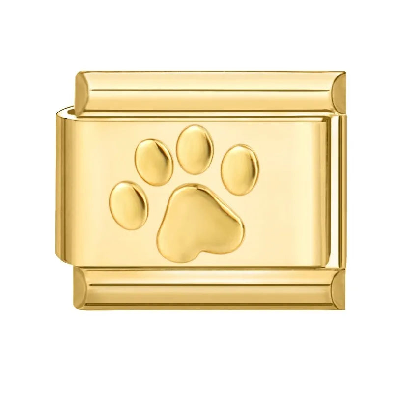 Gold Color Cute Cat Paw Italian Charm Links Fit 9mm Stainless Steel Bracelet Women Men DIY Making Jewelry Wholesale Dropshipping