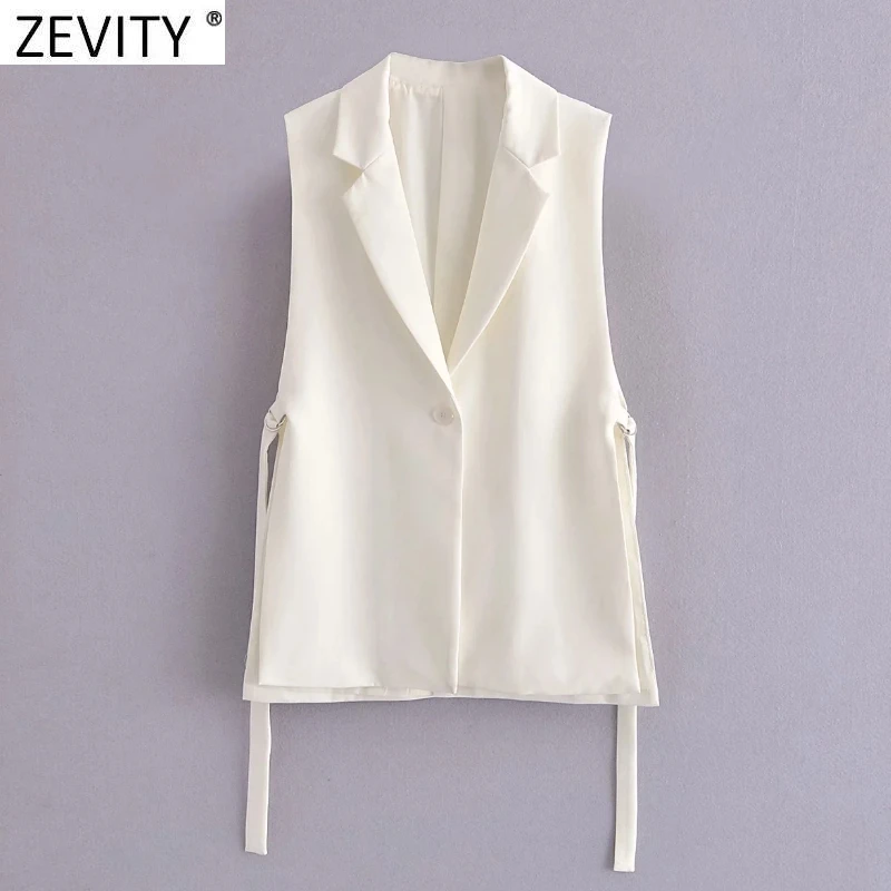 Zevity, moda para mujer, Color blanco y negro, chaleco con abertura lateral, chaqueta de oficina para mujer, traje informal, chaleco, prendas de