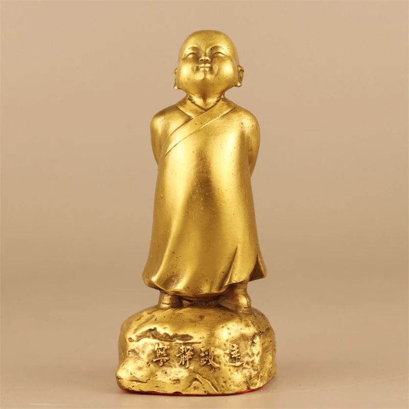 Brass Serenity and Wisdom Little Monk Ornament, Copper Decoration for Study, Office, Home, Living Room, Entryway, Craft Gift