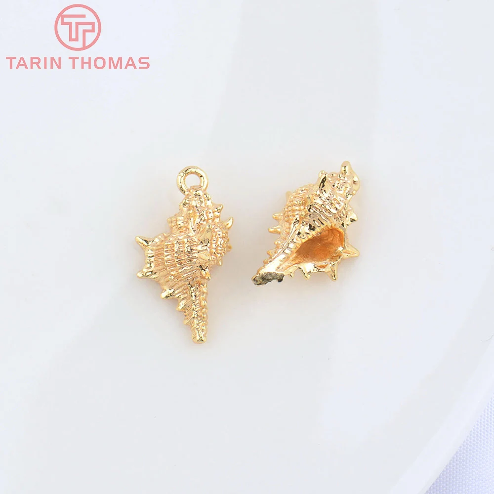 (4850) 6PCS 9x14MM 24K Gold Color Brass Conch Charms Pendants High Quality DIY Jewelry Making Findings Accessories Wholesale