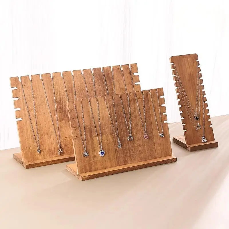 القلائد على شكل حرف L الحامل عرض الجوز اللون الخشب موضة قلادة خشبية إطار عرض المجوهرات الدعائم القلائد رف المجوهرات